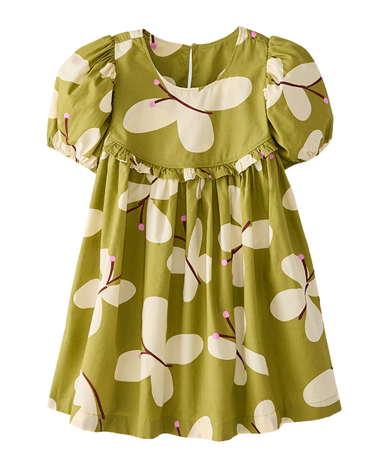 HANNA ANDERSSON - TG - PUFF SLEEVE POPLIN DRESS - BUTTERFLIES ON MOSS GREEN