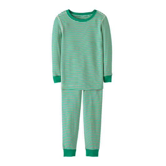 HANNA ANDERSSON - TB - KIDS STRIPED LONG JOHN PAJAMA SET IN HANNASOFT STRETCH™ - GREEN
