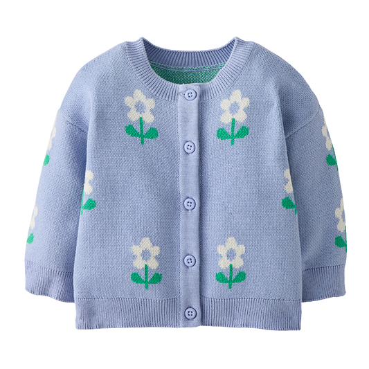 HANNA ANDERSSON - TG - NOVELTY CARDIGAN - ECRU FLOWERS ON BLUE