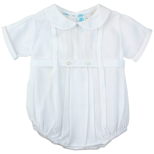 FELTMAN BROTHERS - BBY - EMBROIDERED PINTUCKED BUTTON BELT CREEPER - WHITE