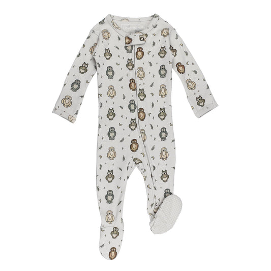 L'OVEDBABY - BBY - ORGANIC ZIPPER FOOTIE - OWL HOO?