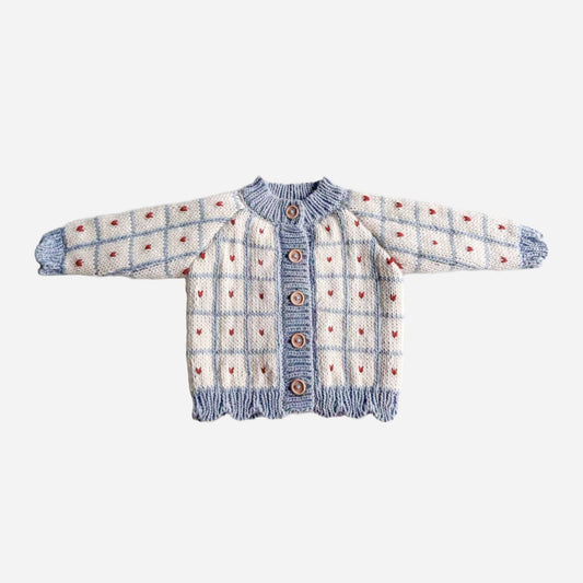 BLUEBERRY HILL - BBY - WINDOWPANE HEART CARDIGAN - BLUE