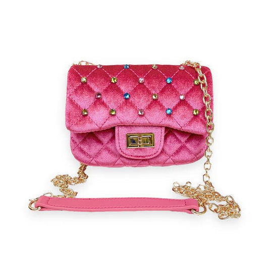 DOE A DEAR - ACC - COLORFUL GEMS VELVET QUILTED PURSE - FUCHSIA