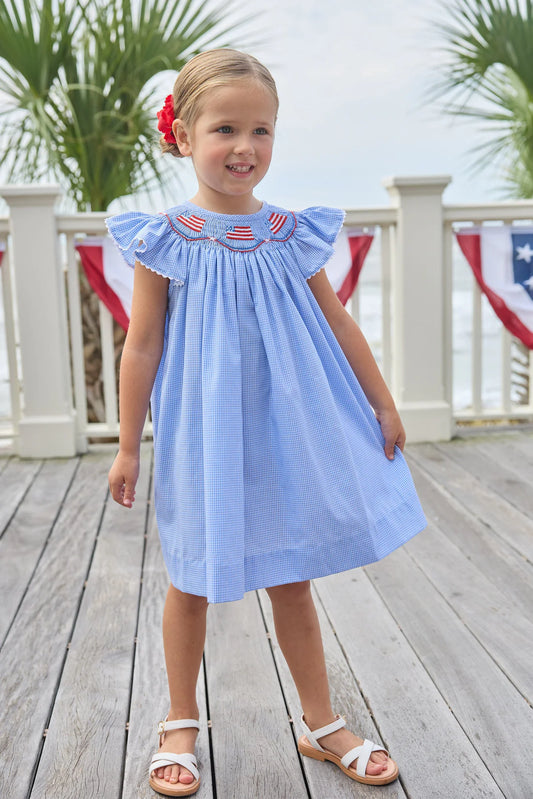 LITTLE ENGLISH - TG - SMOCKED BISHOP DRESS - FLAGS