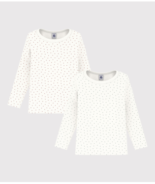PETIT BATEAU TG GIRL 2 PACK LS HEART PRINT TEE WHITE MULTI
