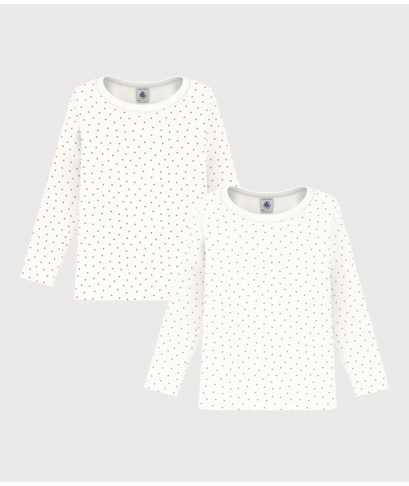 PETIT BATEAU TG GIRL 2 PACK LS HEART PRINT TEE WHITE MULTI