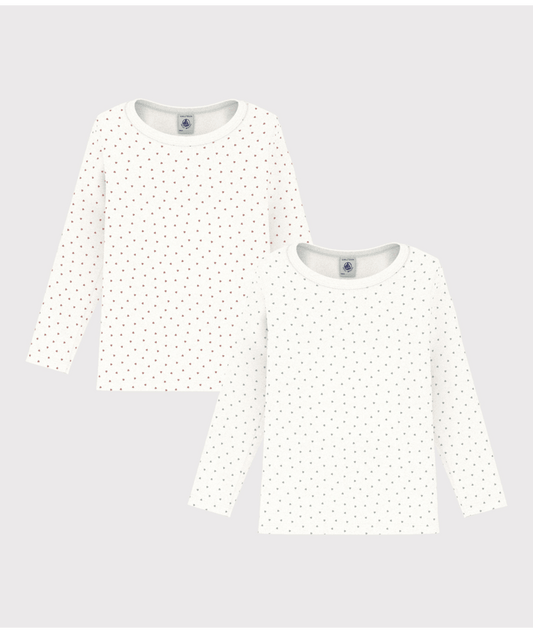 PETIT BATEAU TG GIRL 2 PACK LS HEART PRINT TEE WHITE MULTI
