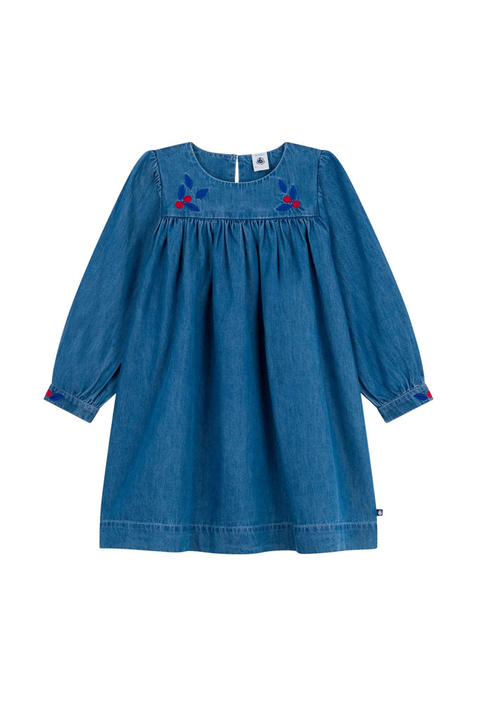 Petit Bateau - L/S Denim Dress w/Flower Detail