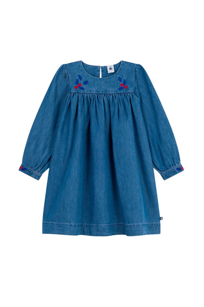 Petit Bateau - L/S Denim Dress w/Flower Detail