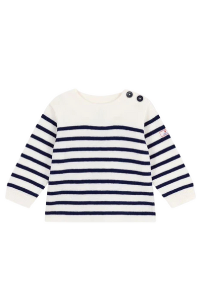 Petit Bateau - White Navy Baby Boy Stripe Sweater