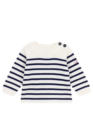 Petit Bateau - White Navy Baby Boy Stripe Sweater