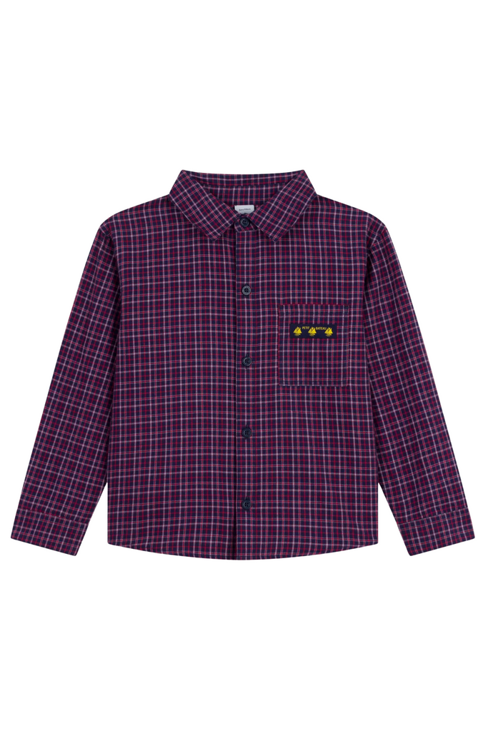 Petit Bateau - Navy/Red Check Long Sleeve Shirt
