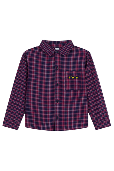 Petit Bateau - Navy/Red Check Long Sleeve Shirt