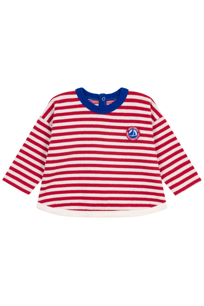 Petit Bateau - L/S Red Striped Logo Tee