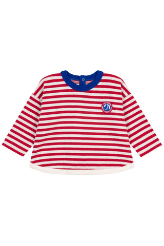 Petit Bateau - L/S Red Striped Logo Tee