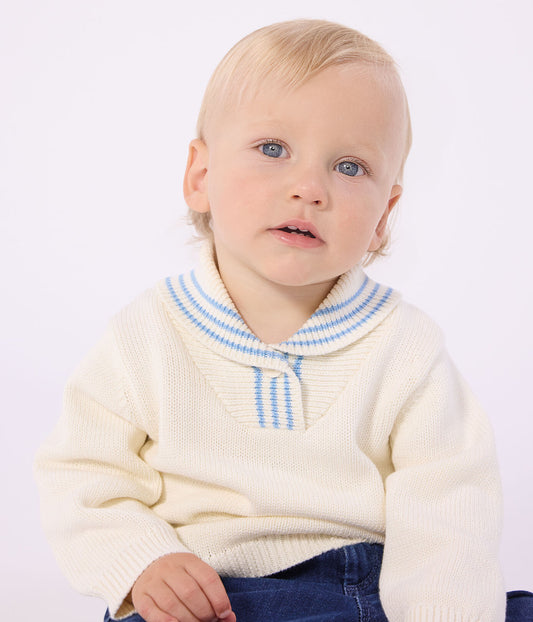 PETIT BATEAU - BBY - BABY BOY SAILOR COLLAR SWEATER - CREAM