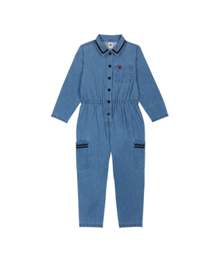 PETIT BATEAU - TG - GIRL LS DENIM ROMPER - BLUE