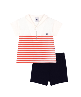 PETIT BATEAU - BBY - BABY BOY 2PC SET SS STRIPE SAILOR TEE AND SHORTS - WHITE/MULTI