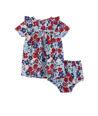 PETIT BATEAU - BBY - BABY GIRL SS FLORAL DRESS WITH BLOOMERS - MULTI