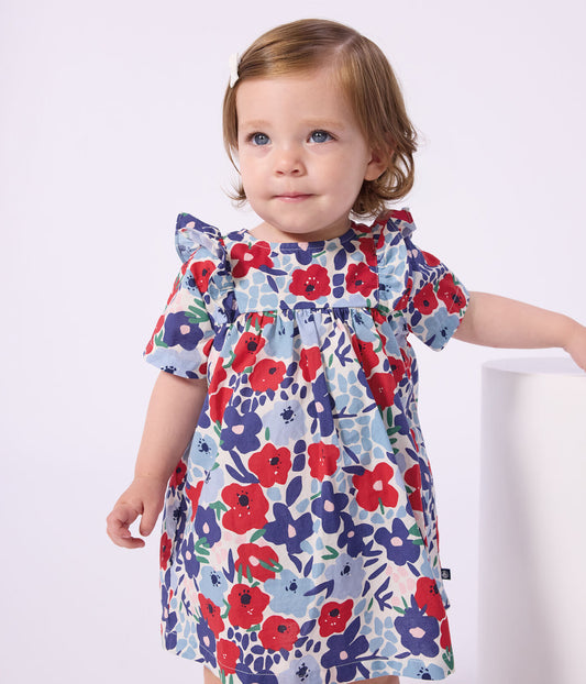PETIT BATEAU - BBY - BABY GIRL SS FLORAL DRESS WITH BLOOMERS - MULTI