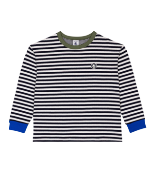 PETIT BATEAU - TB - BOY LS TEE WITH CONTRAST TRIM AND POCKETS -NAVY/WHITE