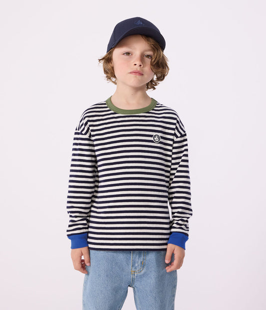 PETIT BATEAU - TB - BOY LS TEE WITH CONTRAST TRIM AND POCKETS -NAVY/WHITE