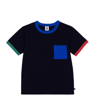 PETIT BATEAU - BB - BOY SS TEE WITH CONTRAST TRIM AND POCKETS - NAVY