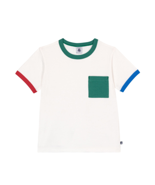 PETIT BATEAU - BB - BOY SS TEE WITH CONTRAST TRIM AND POCKETS - WHITE