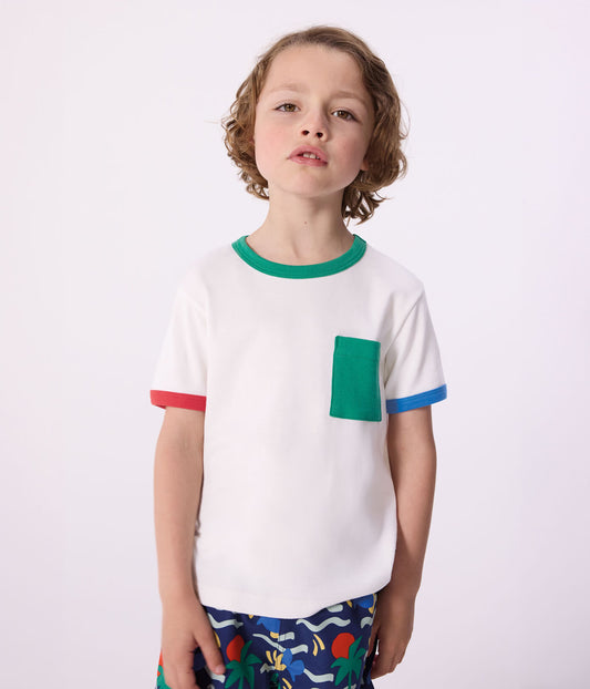 PETIT BATEAU - BB - BOY SS TEE WITH CONTRAST TRIM AND POCKETS - WHITE