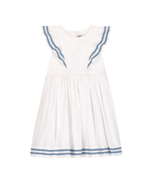 PETIT BATEAU - BG - GIRL SLEEVELESS DRESS WITH RUFFLES - WHITE/BLUE