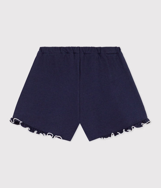 PETIT BATEAU - BG - GIRL JERSEY SHORTS WITH SCALLOP DETAIL - NAVY