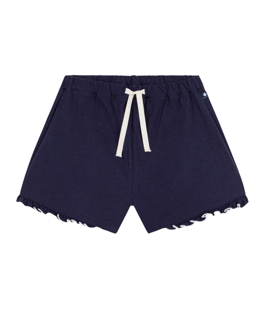 PETIT BATEAU - BG - GIRL JERSEY SHORTS WITH SCALLOP DETAIL - NAVY