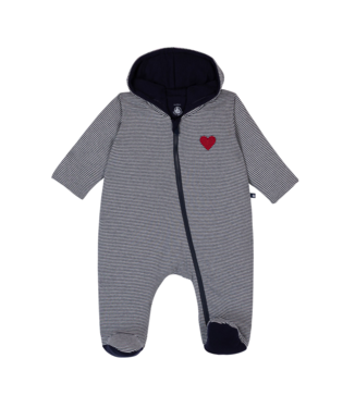 PETIT BATEAU BBY BABY STRIPE HOODED COVERALL NAVY WHITE
