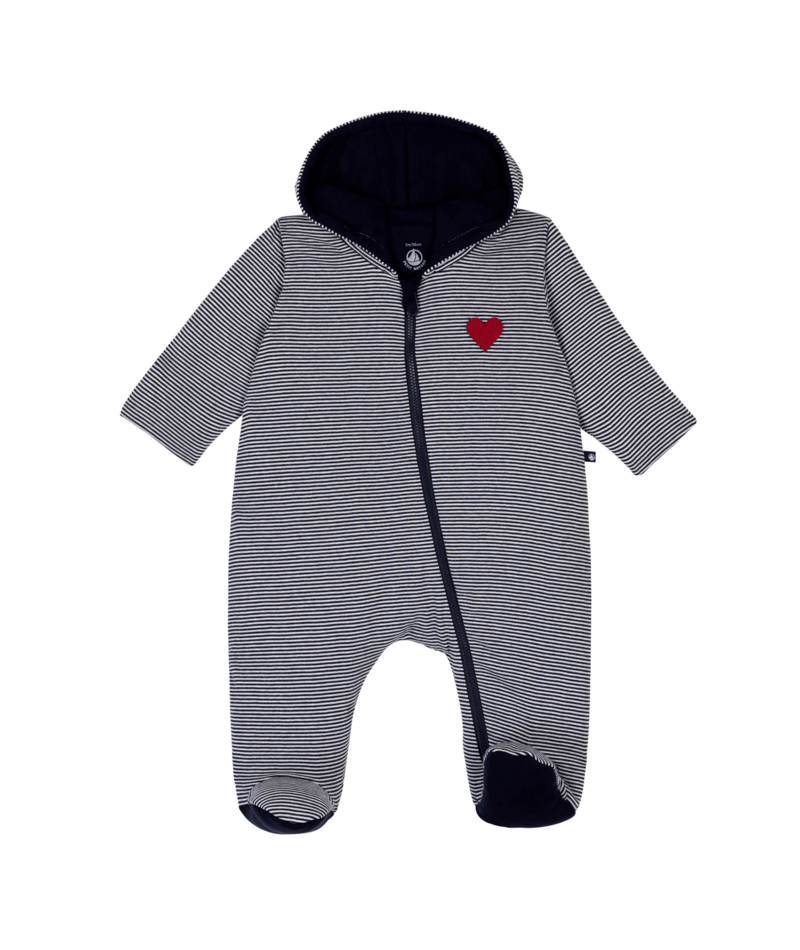 PETIT BATEAU BBY BABY STRIPE HOODED COVERALL NAVY WHITE