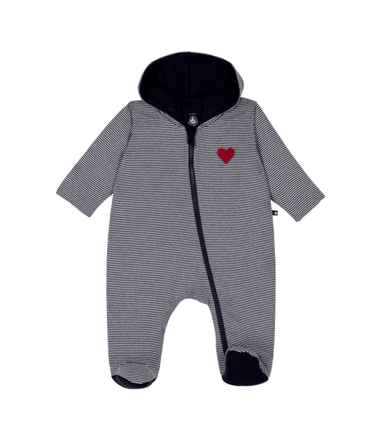 PETIT BATEAU BBY BABY STRIPE HOODED COVERALL NAVY WHITE