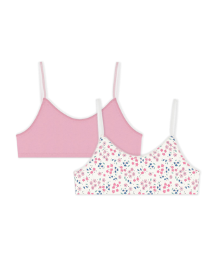 PETIT BATEAU - BG - GIRL 2 PACK FLORAL AND SOLID BRASSIERES - WHITE/PINK