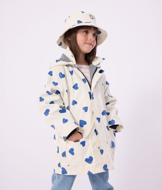 PETIT BATEAU - TG - GIRL HEART PRINT HOODED RAIN JACKET