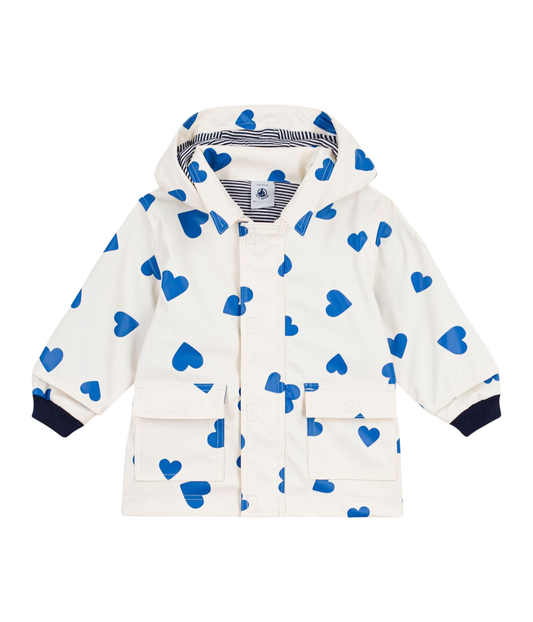 PETIT BATEAU - BBY - BABY GIRL HOODED HEART PRINT RAIN JACKET