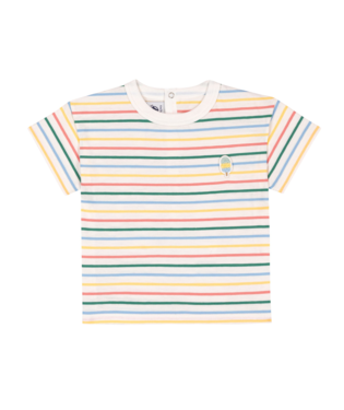 PETIT BATEAU - BBY - BABY BOY SS MULTI STRIPES TEE WITH ICE CREAM BADGE - WHITE MULTI