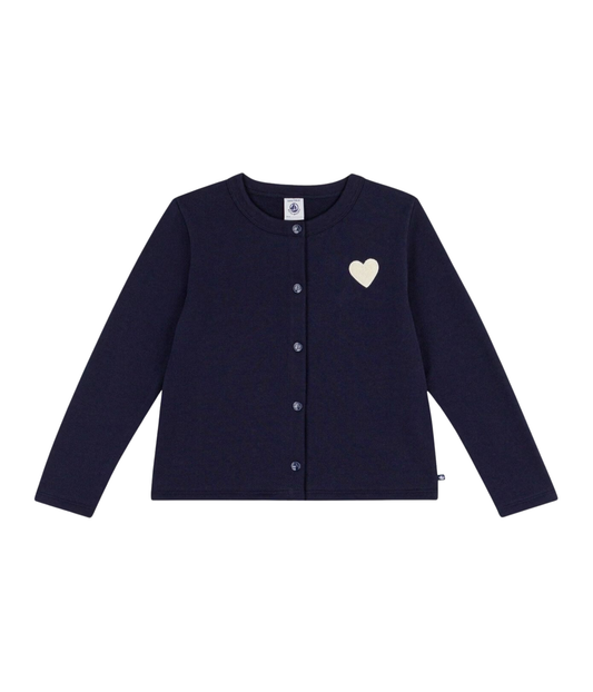 PETIT BATEAU - TG - GIRL CARDIGAN WITH HEART BADGE - NAVY