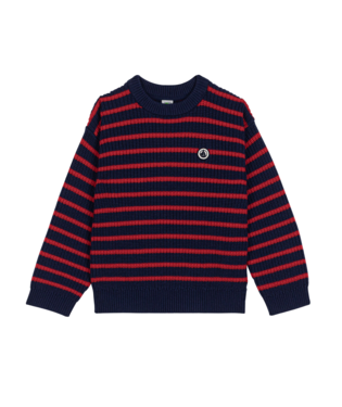 PETIT BATEAU TB BOY KNIT STRIPE SWEATER NAVY RED