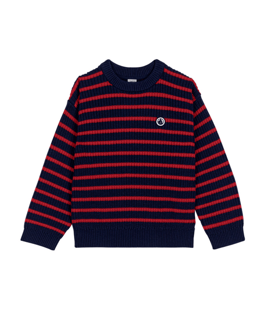 PETIT BATEAU TB BOY KNIT STRIPE SWEATER NAVY RED