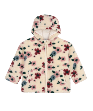 PETIT BATEAU TG GIRL HOODED SHERPA FLORAL JACKET CREAM MULTI