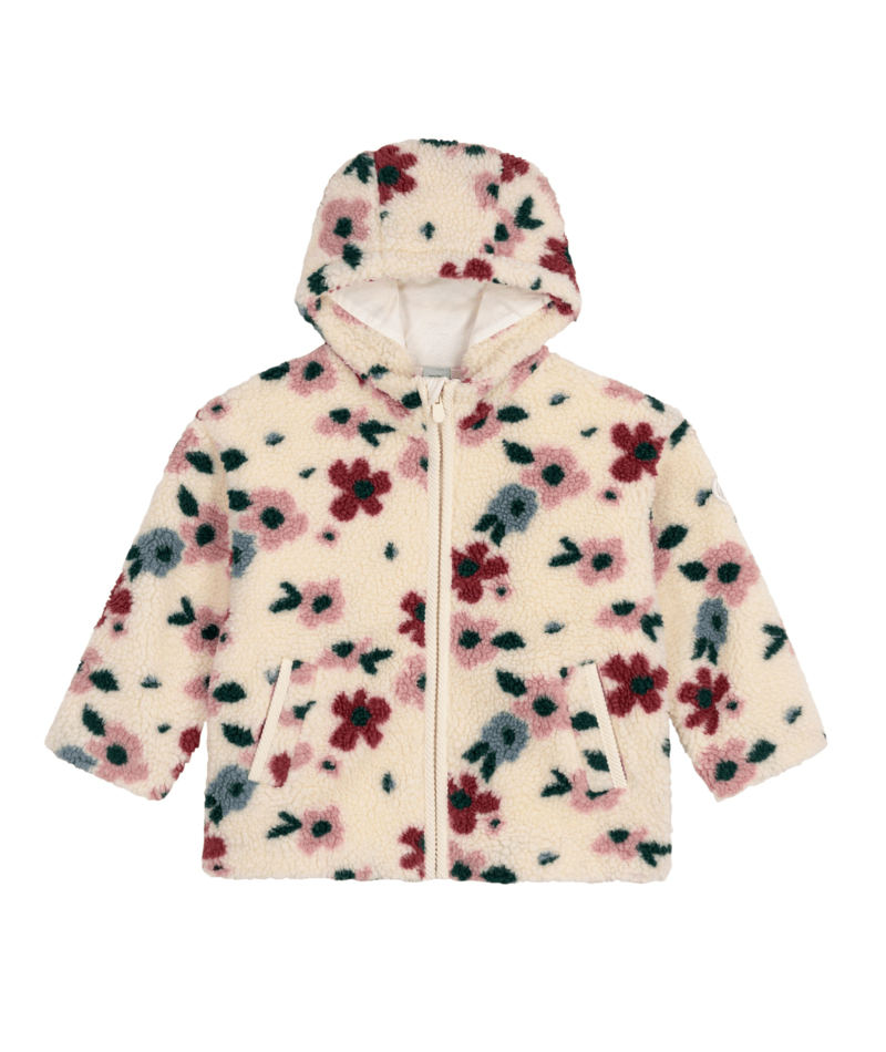PETIT BATEAU TG GIRL HOODED SHERPA FLORAL JACKET CREAM MULTI