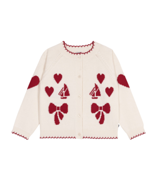 PETIT BATEAU - TG - GIRL CARDIGAN WITH BOAT AND HEART DETAIL - WHITE RED