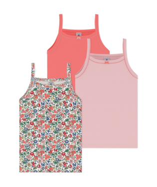 PETIT BATEAU TG GIRL 3 PACK FLORAL AND SOLID CAMISOLE PINK MULTI