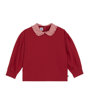 PETIT BATEAU TG GIRL SWEATSHIRT WITH STRIPE COLLAR RED