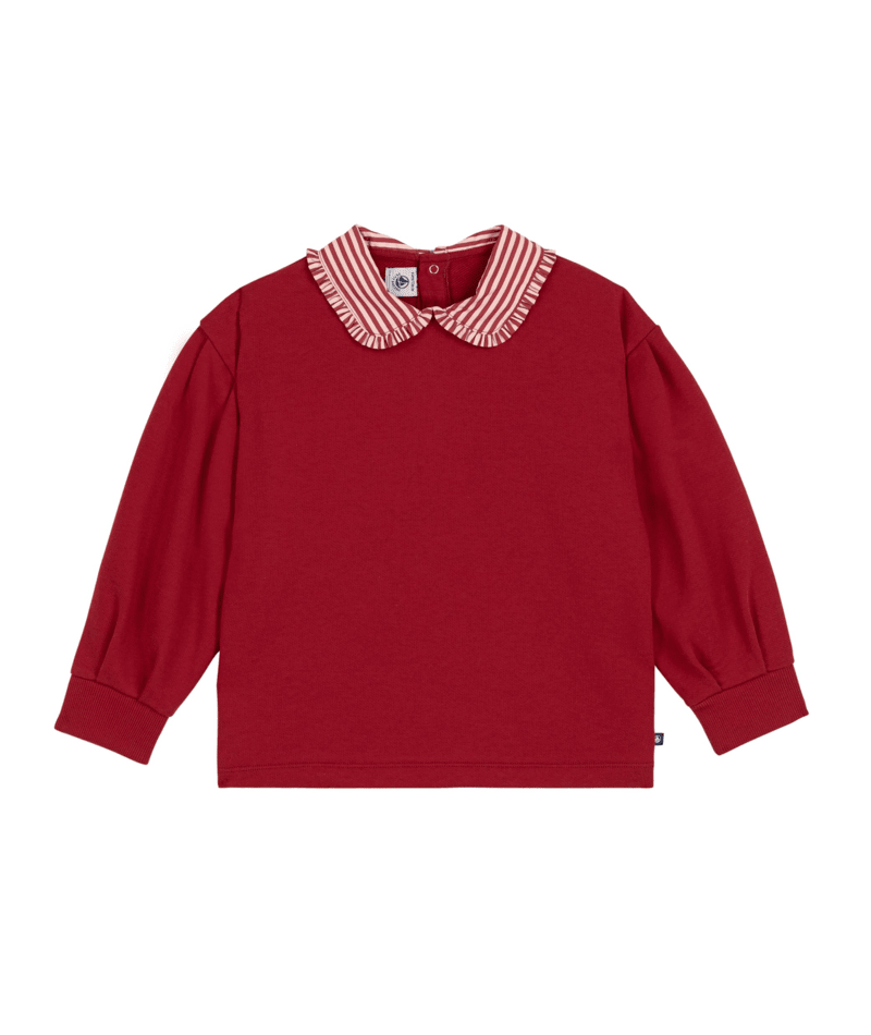 PETIT BATEAU TG GIRL SWEATSHIRT WITH STRIPE COLLAR RED