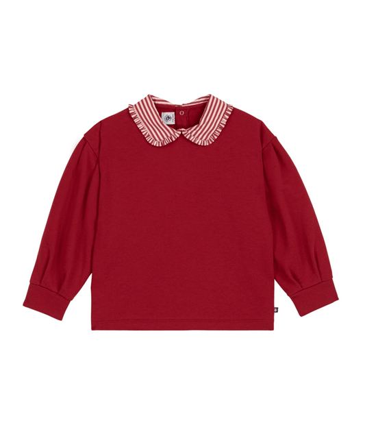 PETIT BATEAU TG GIRL SWEATSHIRT WITH STRIPE COLLAR RED