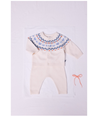 PETIT BATEAU - BBY - BABY 2PC KNIT SET CARDIGAN AND PANTS - CREAM BLUE